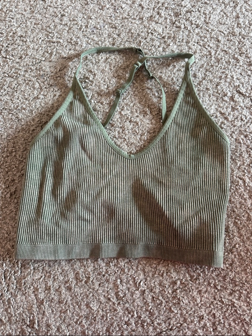Aerie ribbed crop top bra olive green